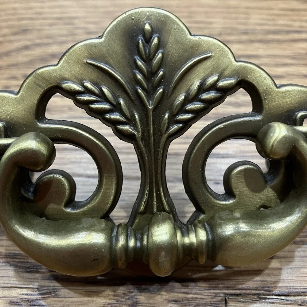 Set Of 6 Vintage Continental Brass Plated Drawer Pulls Wheat Pattern Salvaged